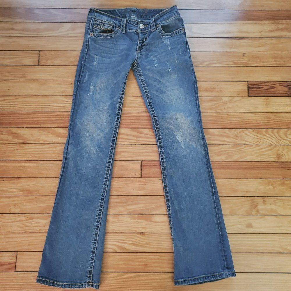 Seven7 Low Rise Boot Cut Jeans - Mildly Distressed. Sz 27